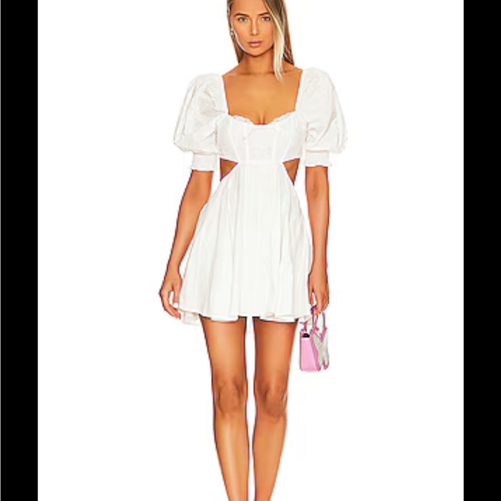For Love And Lemons White Puff Sleeve Mini Dress